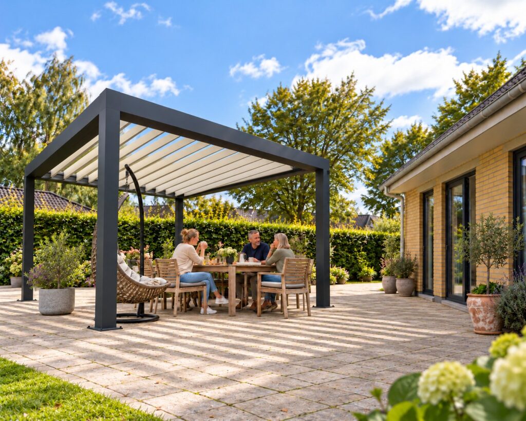 Bioklimatisk pergola med lameller – dansk terrasse